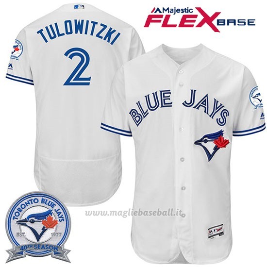 Maglia Baseball Uomo Toronto Blue Jays Troy Tulowitzki 2 Bianco Flex Base 40 Anniversario